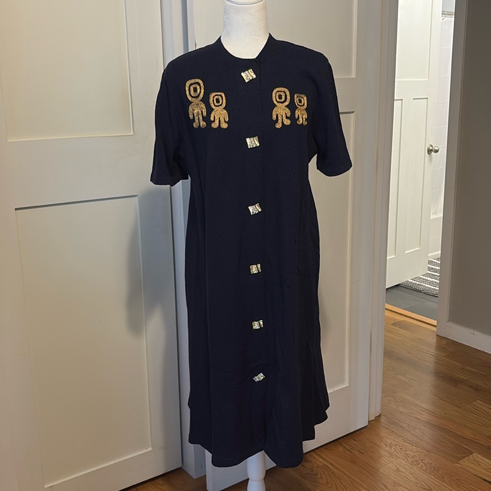 Vintage 1980s Jennifer Roberts navy knit dress, sz large